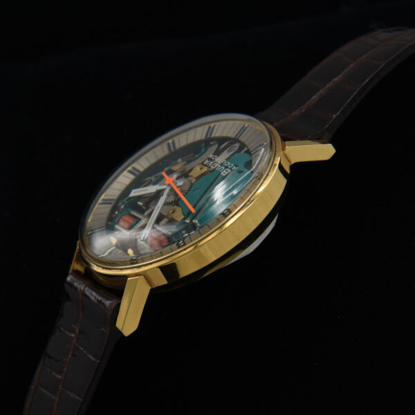 This 35.5mm Bulova Accutron Spaceview is the cleanest example I've ever sold. This gold filled case with steel back dating to 1970 looks like new old stock.