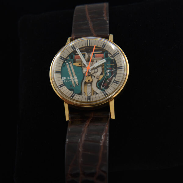 This 35.5mm Bulova Accutron Spaceview is the cleanest example I've ever sold. This gold filled case with steel back dating to 1970 looks like new old stock.