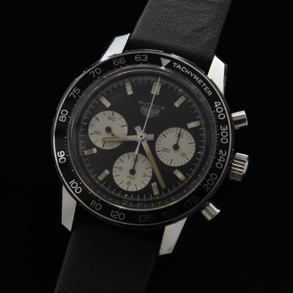 This circa 1970 40mm stainless steel vintage Heuer ref. 2446C houses the famed caliber 72 column wheel chronograph movement movement which is keeping accurate time with all functions operating smoothly.