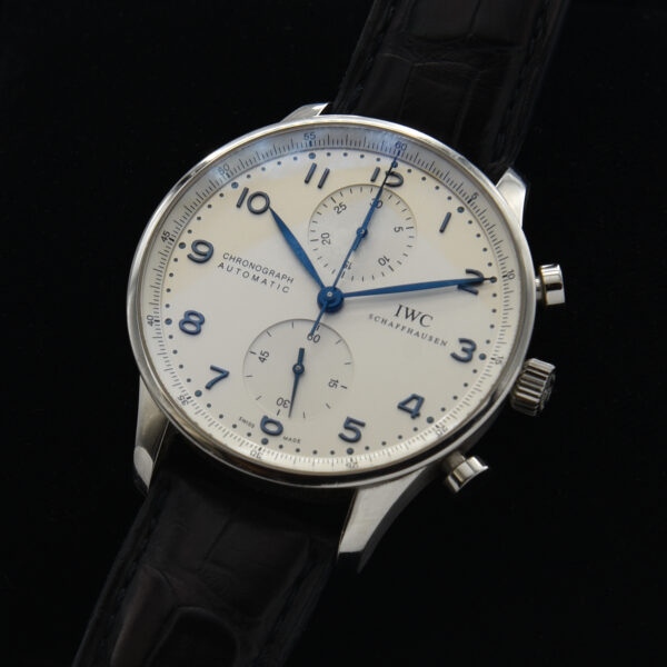 This is a fabulous IWC Portugieser chronograph measuring 41mm in stainless steel and comes complete as sold new in 2014.