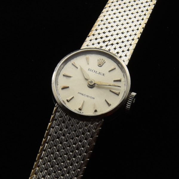 Here is an amazingly preserved solid 18k white gold 1960s ladies Rolex that has been stored for many years and lightly worn.