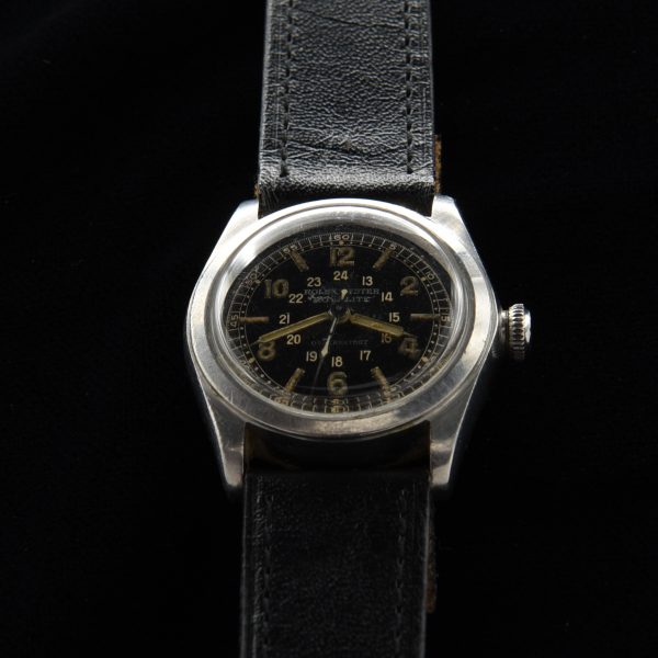 This is a ref. 2280 circa 1942 vintage stainless steel Rolex Oyster Royalite military watch sold only in Canada at the PX stores to soldiers going overseas to fight in WW2.