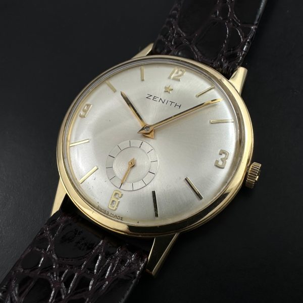 Here is a 1960s 7.5mm thin 34mm 18k solid gold Zenith manual winding watch known as the Stellina.