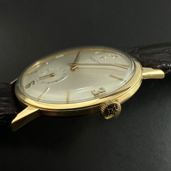 Here is a 1960s 7.5mm thin 34mm 18k solid gold Zenith manual winding watch known as the Stellina.