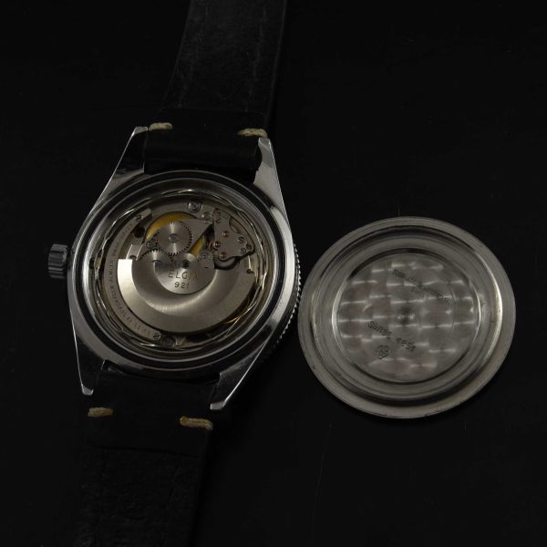 This is a very uncommon vintage 1960s Elgin Dive watch having a very cool radium dial. The Mercedes hands were replaced at some time and really suit the watch.