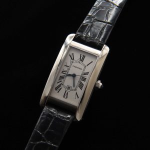 This is the Cartier Tank Américaine 18k White Gold Automatic Winding Mechanical Watch, measuring 22.5 x 41mm.
