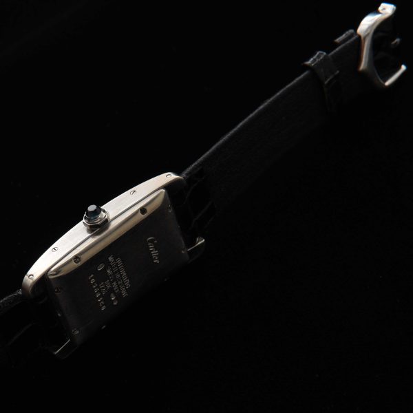 This is the Cartier Tank Américaine 18k White Gold Automatic Winding Mechanical Watch, measuring 22.5 x 41mm.