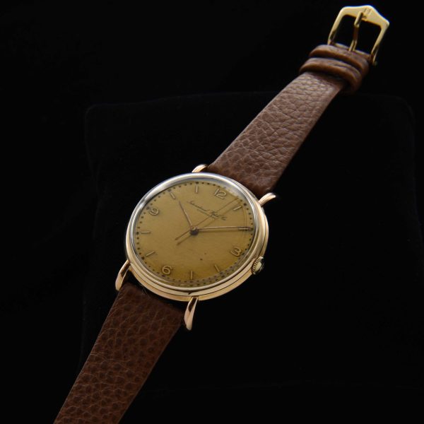 This IWC Schaffhausen in 18k-rose-gold dating to the 1950s looks fabulous with its amazingly aged original dial.
