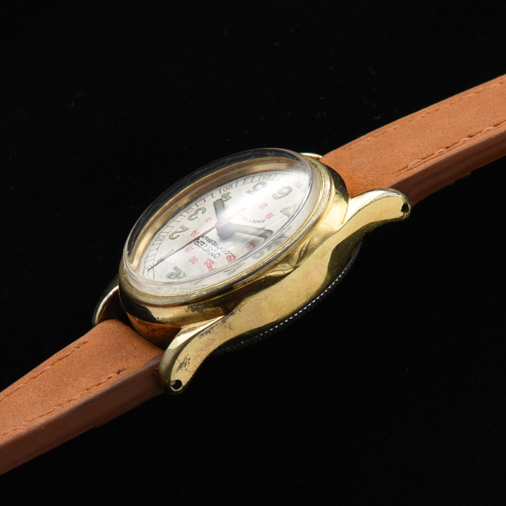 This is a circa-1942 Oyster made by Rolex for soldiers going overseas in WW2 and sold at the PX stores in Canada. The original caliber 59 manual winding movement was marked Rolex under the dial only, and not on the bridge.