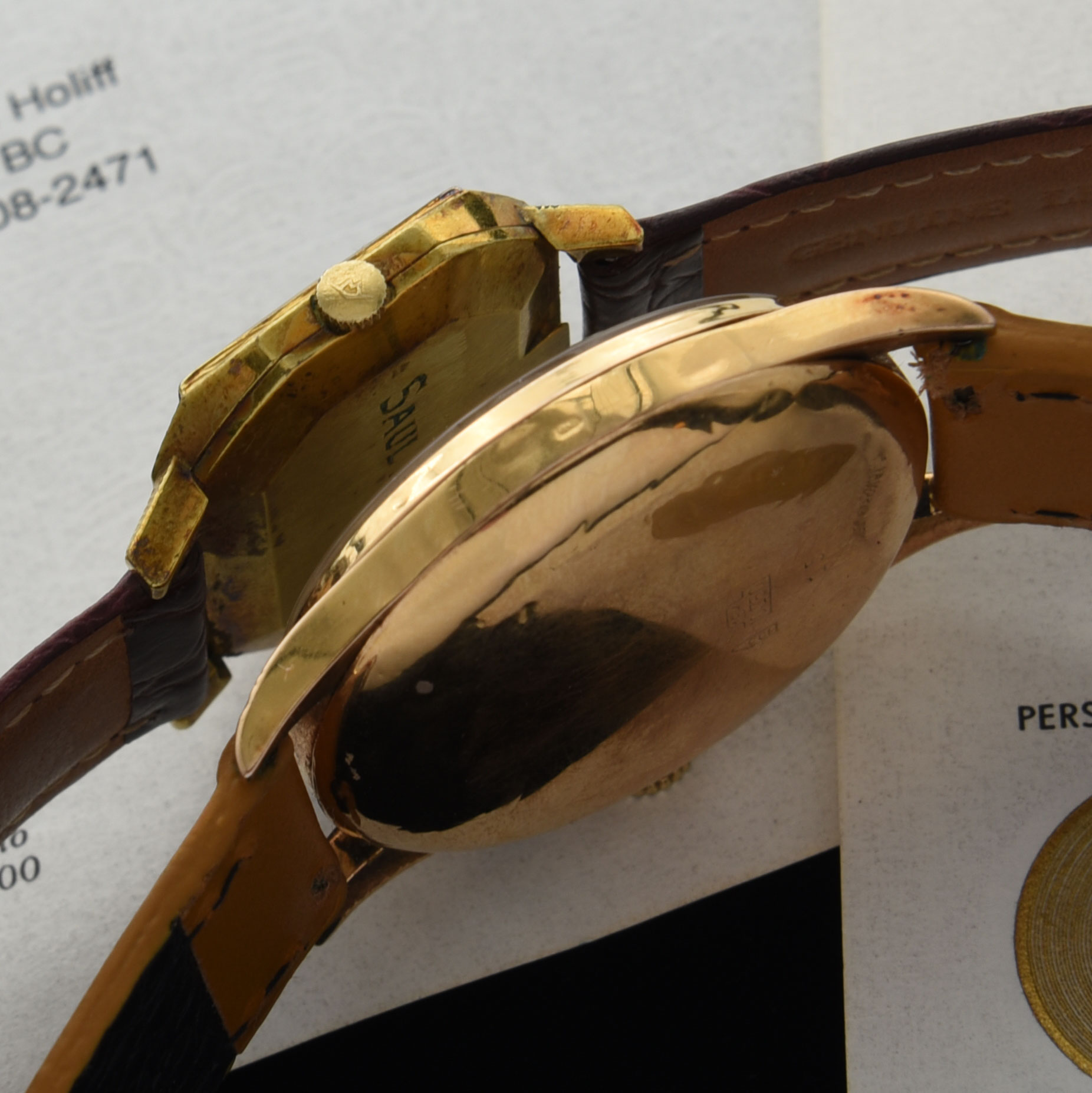 This is a collection of Johnny Cash's Manager's (Saul Holiff's) gold-plated Movado Dual-Time and Chronographe Suisse 18k-Gold watch. Both watches come with a certificate of authenticity from his son Jonathan Holiff.