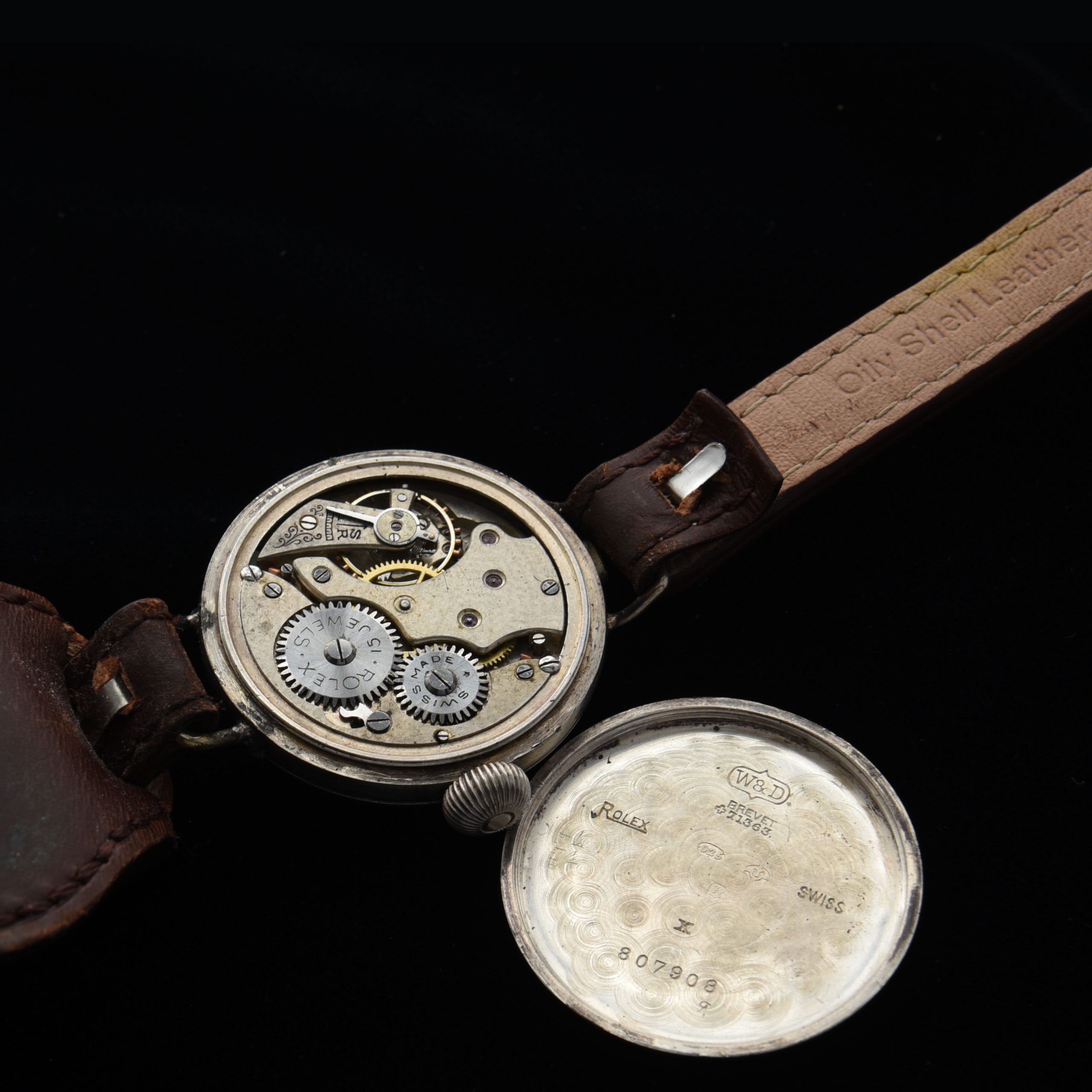 This is a very rare WW1 era 1917 vintage Rolex Sterling-Silver-half-hunter-hinged-case watch measuring a large 35mm and looking incredible! The case is all properly signed "Rolex". The Sterling-silver case with enamel-inset numerals has survived amazingly well; remaining in fabulous condition.