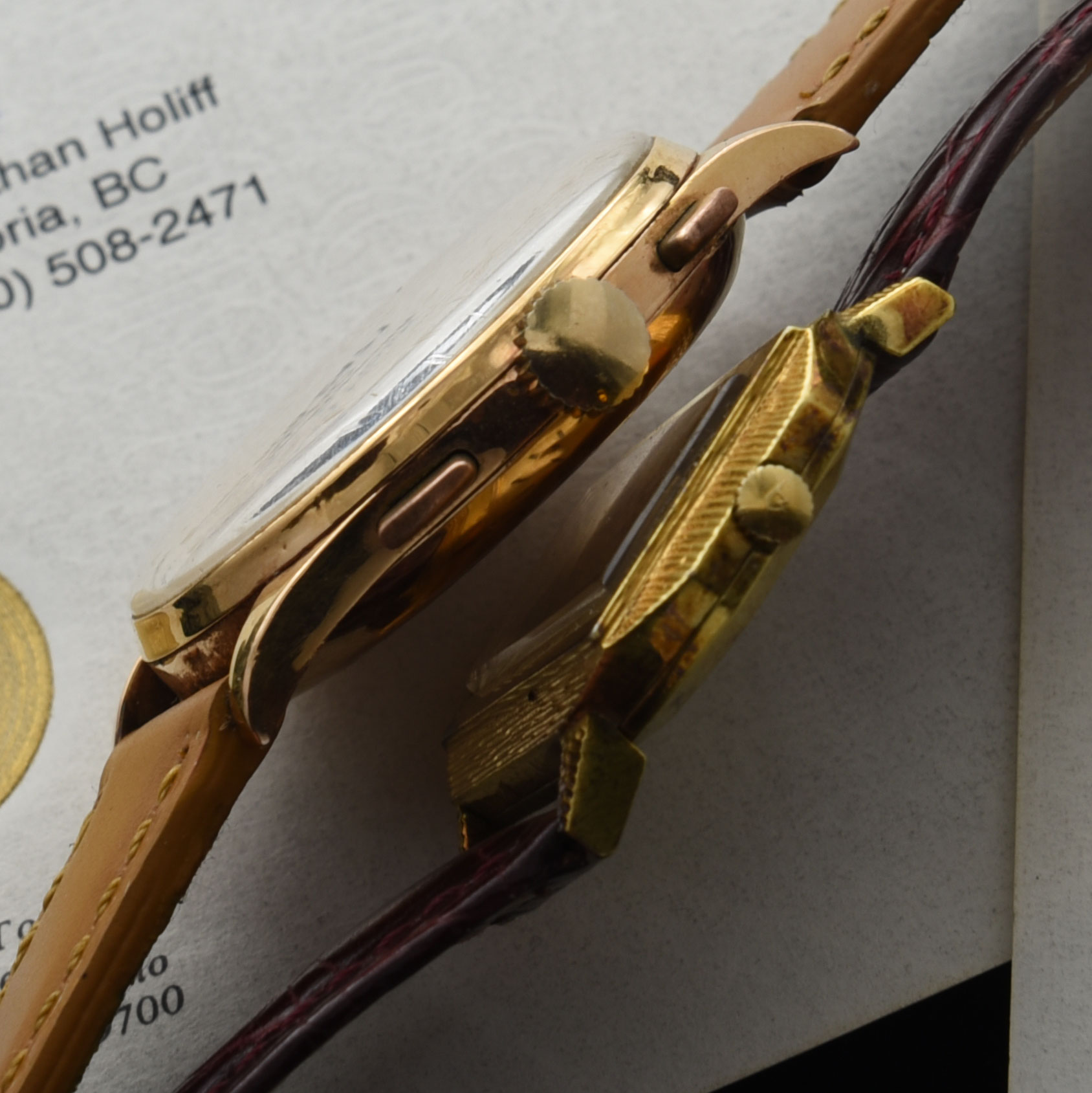 This is a collection of Johnny Cash's Manager's (Saul Holiff's) gold-plated Movado Dual-Time and Chronographe Suisse 18k-Gold watch. Both watches come with a certificate of authenticity from his son Jonathan Holiff.